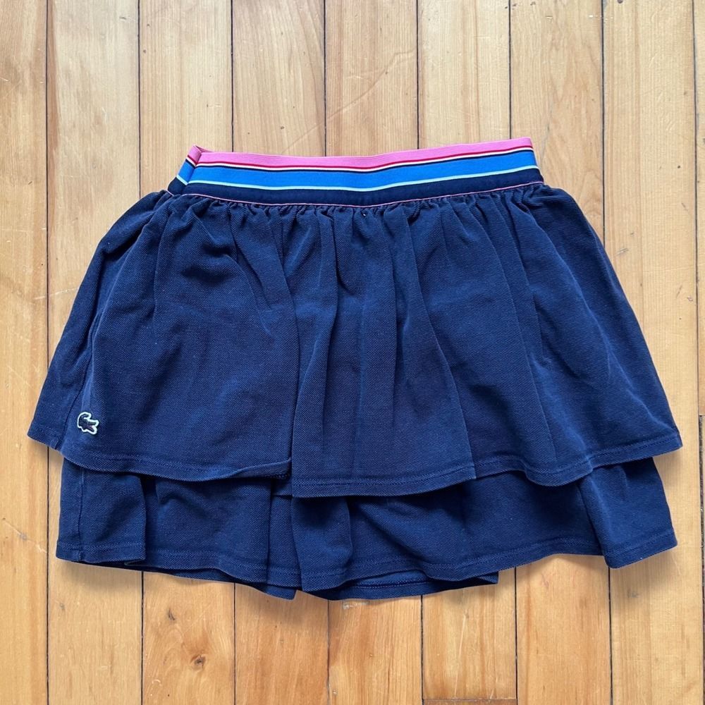 Lacoste Navy Blue Tennis Skirt Layered Ruffle Elastic Waistband Girls Size 8